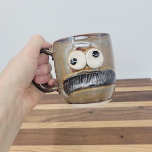Handmade Stoneware Mustache Mug | Funny Dad Coffee Cup, Rusty Caramel
