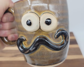 Handlebar Mustache Mug, Handmade Pottery Coffee Cup, Funny Face