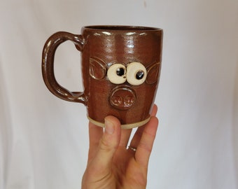 NEW Red Pig Face Pottery Mug. Microwave Dishwasher Safe Stoneware Pottery NelsonStudio. Alabama. Farmhouse Barn Pottery UgChug Farm Life