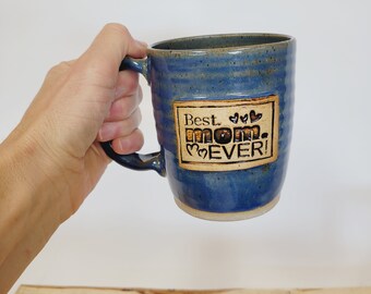 Mother's Day Best Mom Mug. Hot Tea Coffee Cup. Gifts for Wife Mom Mother. Handmade Ceramic Pottery Mug. Ready to Ship. Black Stoneware