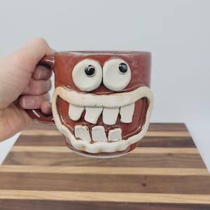 Funny Face Coffee Mug | Red Pottery Coffee Cup | Spicy Food Lover Gift
