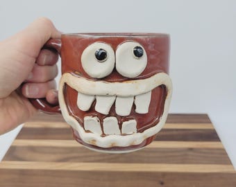 Funny Face Coffee Mug | Red Pottery Coffee Cup | Spicy Food Lover Gift