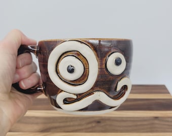 Taza de sopa con cara / Tazón con asa / Recipiente de cerámica
