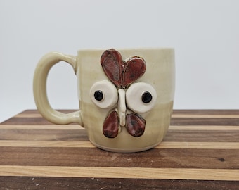 Chicken Coffee Cup | White | Funny Farm Barnyard Rooster Collector Face Mug