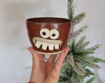 Large Soup Bowl in Rustic Red. Nervous Overbite Ug Chug Soup Mug. Microwave Dishwasher Safe Stoneware Pottery. Hand Thrown Hot Cold Cereal