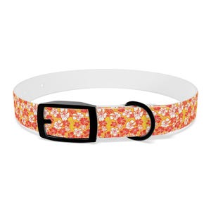 Tropical Hibiscus Floral Dog Collar | Orange Pink Flower Pattern