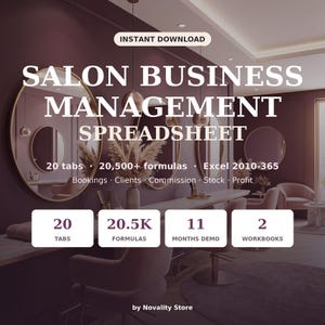 Salon Business Spreadsheet, Appointment & Client Tracker Excel, Commission Calculator, Salon Income Expense Template
