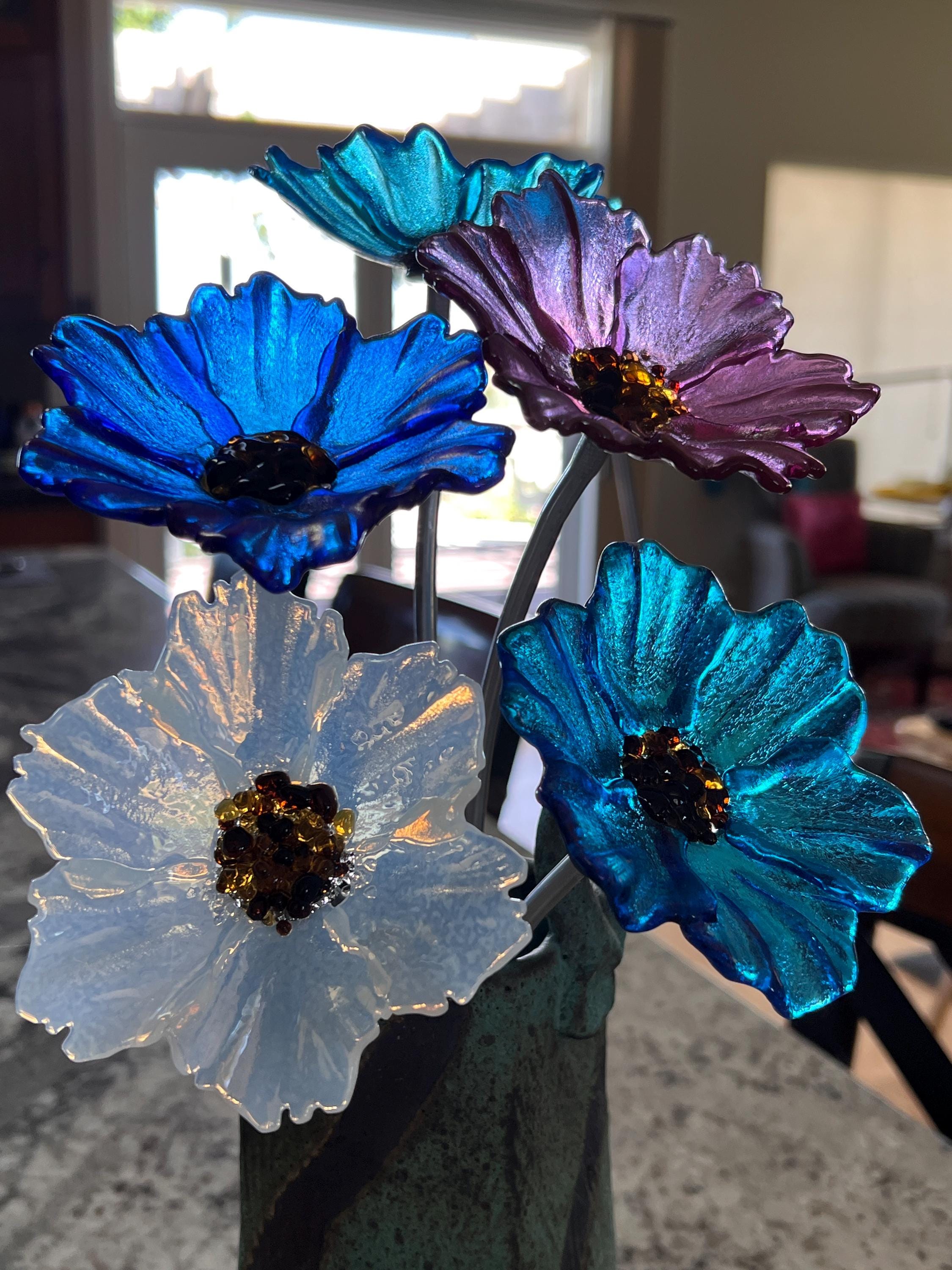 Handcrafted Fused Glass Flower With Metal Stem: Nature-inspired
