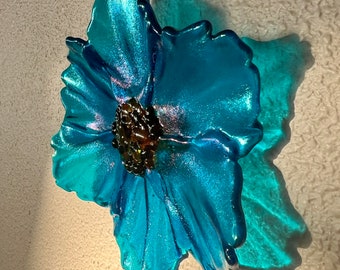 Unique Handmade Floral Glass Wall Poppy Flower Art - Fused Glass Decoration - Bright Colorful Bring the Outdoors in