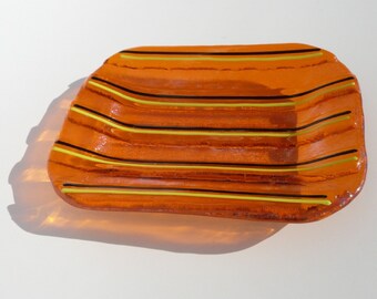 Kiln - Formed Orange Retro Striped Soap Dish