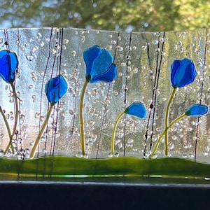 Colorful Fused Glass Spring Flowers - Curved Free Standing Window Sill Art- Perfect Home Decor Gift for a Gardener Friend