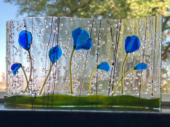 Colorful Fused Glass Spring Flowers Curved Free Standing Window Sill Art Perfect Home Decor Gift for a Gardener Friend Etsy