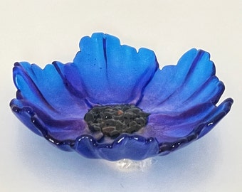 Unique Fused Glass Blue Flower Bowl - Functional and Decorative Centerpiece, Perfect Gift