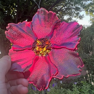 Handmade Fused Glass Hanging Flower - Colorful Garden Flower