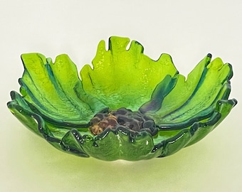 Poppy Flower Inspired Fused Glass Art Bowl - Fine Artisan Gift for Her
