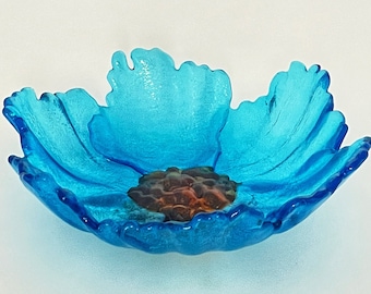 Fused Glass Art Poppy  Flower Bowl Gift for her