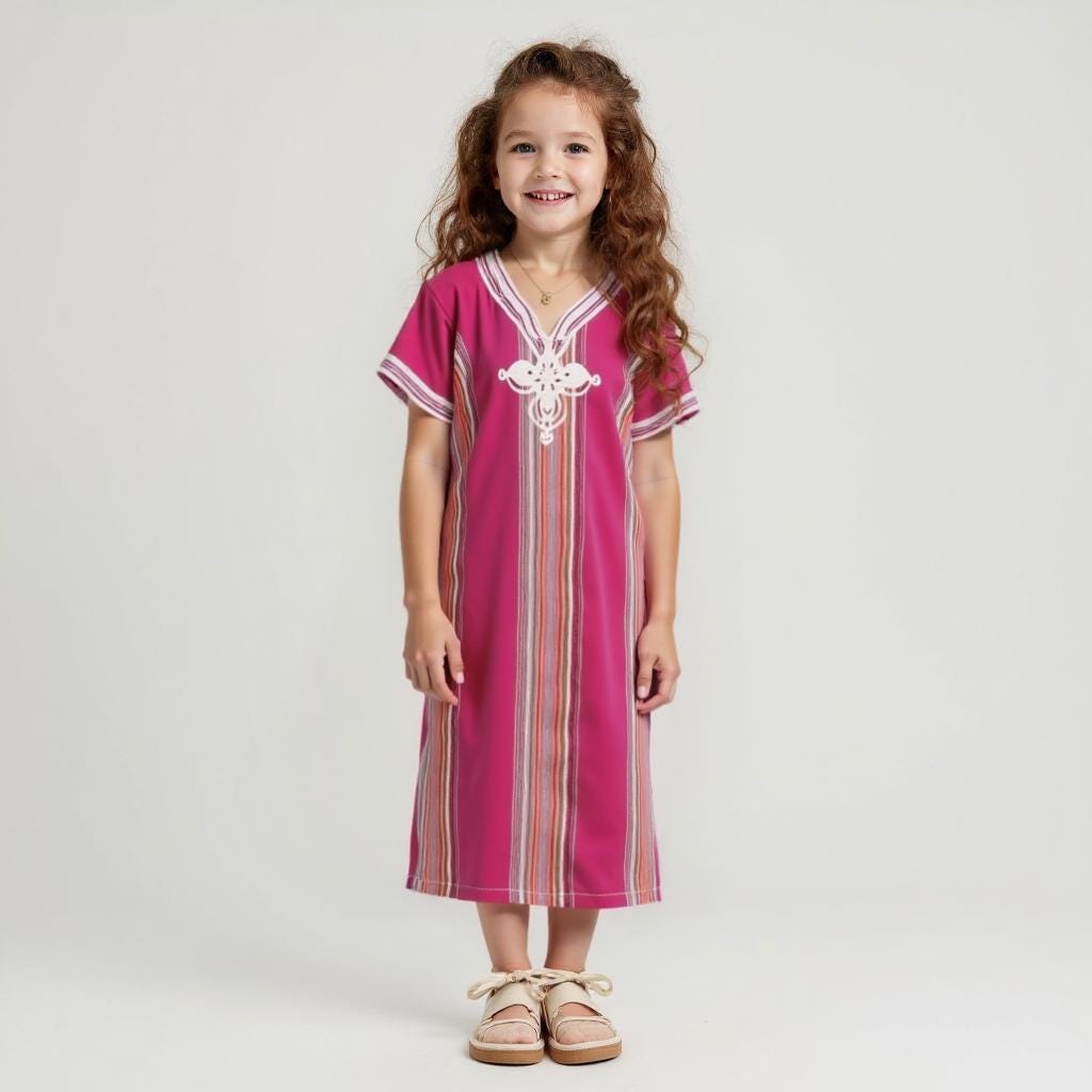 Gandoura marocaine, Robe longue à rayure en coton effet lin