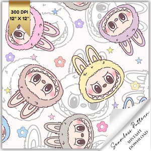 Cute Monster Seamless Pattern, Colorful Cartoon Creatures Repeat Design, Printable Kids Fabric