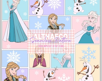 Ice Princess Seamless Pattern, Patchwork Princess Theme, Instant Download