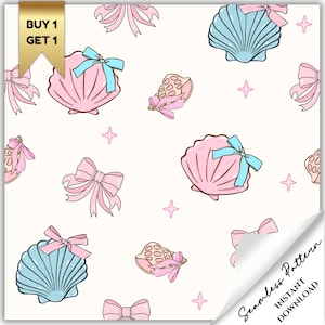 Coquette Seashells Seamless Pattern - Retro-Sommer-Stoffdesign für Sublimation - Cottagecore