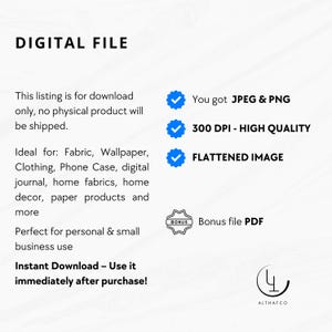 May include: A digital file listing with text stating: DIGITAL FILE, This listing is for download only, no physical product will be shipped. You got JPEG & PNG, 300 DPI - HIGH QUALITY, FLATTENED IMAGE, Bonus file PDF, Instant Download - Use it immediately.