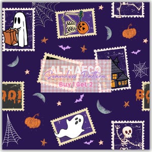 Trendy Spooky Stamp Frames Seamless Pattern for Halloween, Pumpkin Patchwork Pattern Paper (Instant Download)