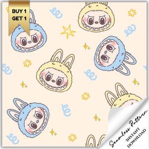 Cute Head Monster Seamless Pattern, Pastel Fantasy Animal Print for Kids, Editable Art for Textiles & Crafts