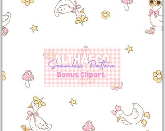 Cute Goose Seamless Pattern, Kawaii Nursery Fabric (Digital Download)