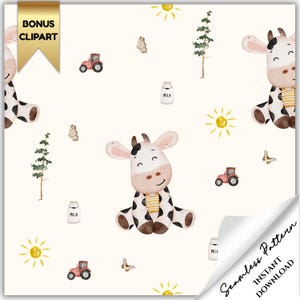 Cute Cow Seamless Pattern, Digital File Cow Seamless Pattern, Cute Cow repeating for fabric sublimation, instant download digital paper