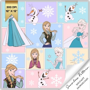 Modèle sans couture princesse des glaces, thème princesse en patchwork, téléchargement immédiat