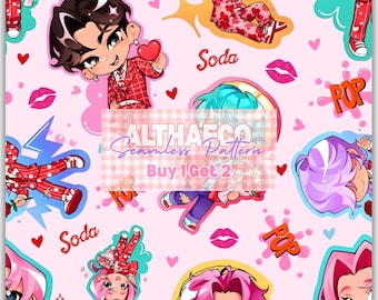 Patrón sin costuras de San Valentín de Kpop Demon Hunters, patrón de San Valentín de Saja Boys, descarga digital