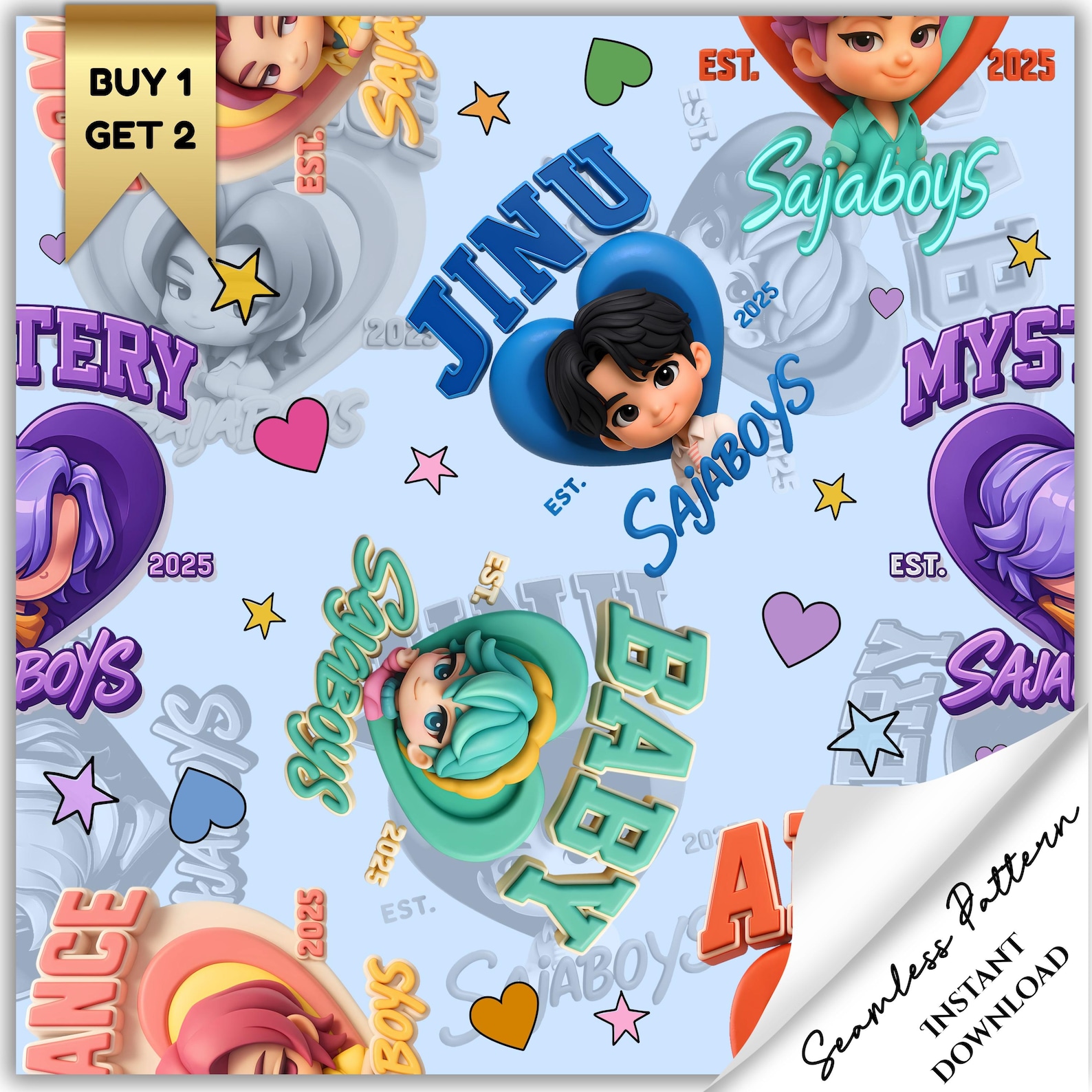 Saja Boys Inspired Seamless Pattern, Kpop Hunters Seamless Pattern ...