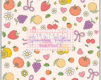 Summer Fruit Pattern: Seamless Strawberry Tropical Design (PNG, JPEG, PDF)