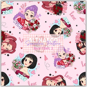 Kpop Demon Hunters Valentines Day Seamless Pattern, Digital Download