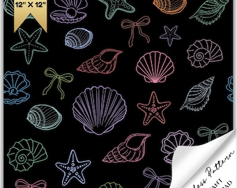 Coquette Seashell Seamless Pattern: Neon, Commercial Use (Digital File)