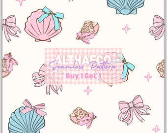 Coquette Seashell Seamless Pattern: Commercial Use (Digital File)