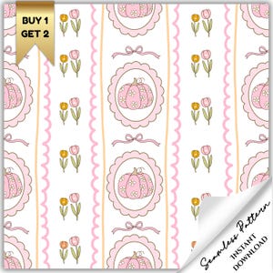 Pumpkin Bow Seamless Pattern: Fall Digital Paper (Commercial Use)