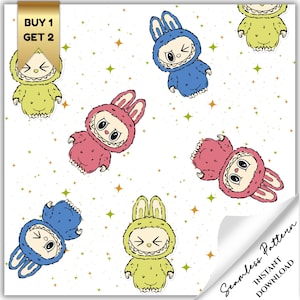 Mini Monster Seamless Pattern, Pastel Fantasy Animal Print for Kids, Editable Art for Textiles & Crafts