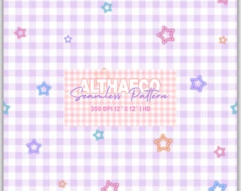Star Checkered Digital Paper, Seamless Pattern (Instant Download)