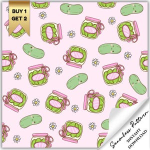 Pickles Seamless Pattern - Retro-Sommer-Stoffdesign für Sublimation - Cottagecore