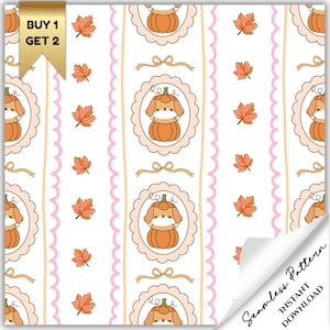 Pumpkin Bow Seamless Pattern: Fall Digital Paper (Commercial Use)