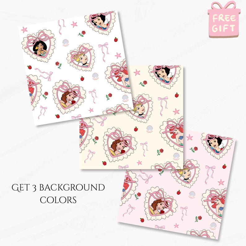 Princess Backing Paper Princess Love Seamless Pattern, Pink Heart Digital Paper for Valentine ...