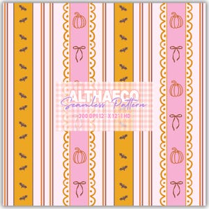Joli papier numérique Halloween | Modèle sans couture de citrouille et chauve-souris kawaii | Scrapbooking citrouille pastel | Fond numérique rose Halloween