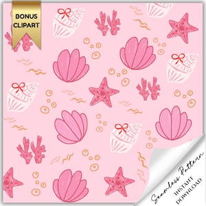 Bright pastel beach seashells seamless pattern for summer, Boho summer seamless pattern for fabrics