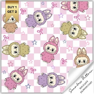 Labubu Monsters Seamless Pattern, Labubu PNG, Labubu Sublimation, Repeating Patter, Labubu Surface Pattern, Digital Paper, Kawaii Laububu