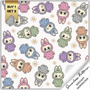 Cute Monster Seamless Pattern, Colorful Cartoon Creatures Repeat Design, Printable Kids Fabric