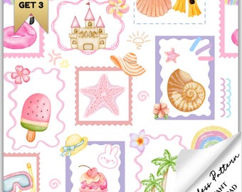 Beach Seashells Seamless Pattern: Summer Scrapbook Paper (Digital Download, Commercial Use License Included)
