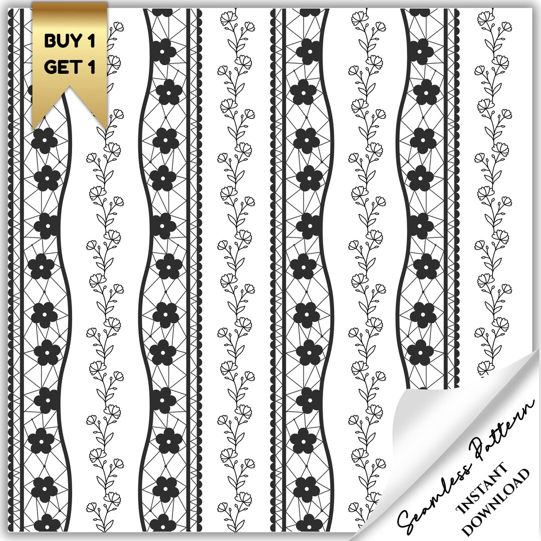 Black & White Flowers Digital Paper | Seamless Patterns | Floral ...