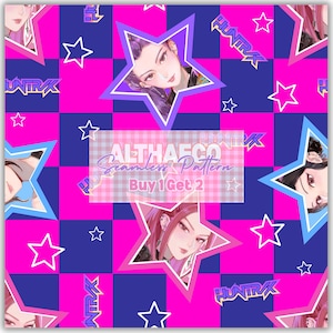Demon Hunter Girls Pink Checkerboard Seamless Pattern, 12x12 300 DPI, Instant Download