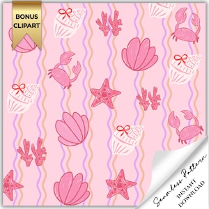 Bright pastel beach seashells seamless pattern for summer, Boho summer seamless pattern for fabrics